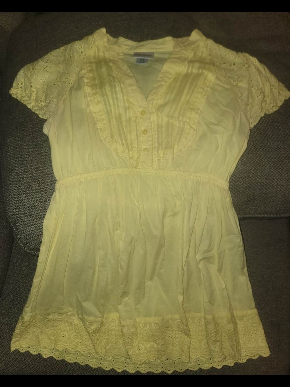 Motherhood Maternity Pale Yellow Eyelet Peasant Blouse